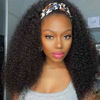 Picture of Aiterina Headband Wig Human Hair Kinky Curly None Lace Front Wig Curly Wave Human Hair Wig Curly None Lace Front Wigs Human Hair Scarf No Gel Gluelees Remy Hair Headband Wig Natural Colour 24 inch
