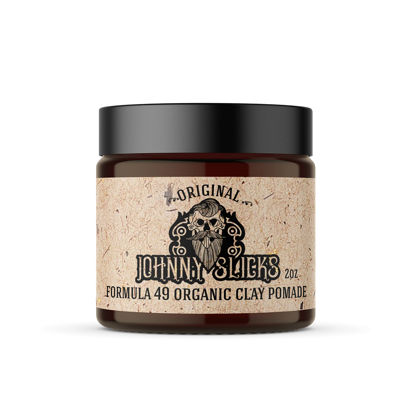 Picture of Johnny Slicks Formula 49 Clay All Organic Pomade | Firm Hold & Matte Finish (Promotes Healthy Hair Growth, Helps Hydrate Dry Skin), (2 ounce, Original)