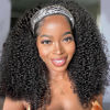 Picture of Aiterina Kinky Curly Headband Wig Human Hair Glueless Wigs Human Hair Curly for Black Women None Lace Front Brazilian Virgin Human Hair Wigs Curly Headband Wig 150% Density Natural Color 18 inch