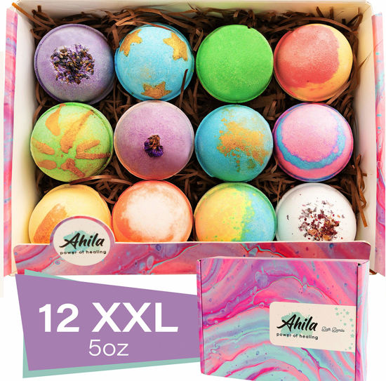 Picture of Ahila power of healing 12 XXL Bubbly Organic Bath Bombs Gift Set for Women Men and Kids Designed in Canada Long Lasting Floaters Relaxing Aromatherapy Rich in Pure Essential Oils Healing Properties