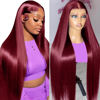 Picture of bunGiol 13x6 99j Burgundy Lace Front Wigs Human Hair Pre Plucked 28 Inch HD Straight Lace Front Wigs Human hair Glueless Red Wig Wine Red Colored Lace Front Wigs For Women 180 Density