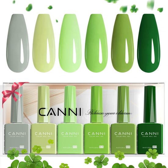Picture of CANNI 6Pcs 9ml Emerald Green Gel Nail Polish Set- Dark Sage Forest Green Gel Polish Kit Lime Olive Forest Green Colors DIY at Home Salon Christmas New Year's Gifts for Girls