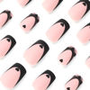 Picture of Medium Square Heart Press on Nails Black French Tip Fake Nails Matte Pink Glue on Nails with Black Hearts Cute Valentine’s Day Acrylic False Nails Heart Stick on Nails for Women Nail Art Decorations