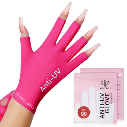 Picture of modelones UV Gloves for Gel Manicure, Premium UPF99+ UV Protection Gloves for UV/LED Gel Nail Lamp Manicure, Nail Art Skin Care Fingerless Anti UV Glove Protect Hands from UV Harm (Rose Red)