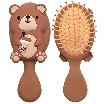 Picture of DINATIS Hair Brush Mini Toddler Hair Brush Detangler Brush Kids Detangling Hairbrush Soft Massage Comb Small Travel Hair Brush for Thick Curly Thin Long Short（Brown）