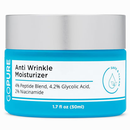 Picture of goPure Glyco-Peptide Anti Wrinkle Face Cream - Hyaluronic Acid Moisturizer for Face with Glycolic Acid, Peptides, and Vitamin E - Hydrating Facial Moisturizer with Anti-Aging Formula - 1.7 fl oz