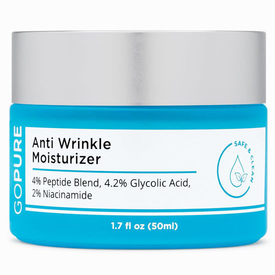 Picture of goPure Glyco-Peptide Anti Wrinkle Face Cream - Hyaluronic Acid Moisturizer for Face with Glycolic Acid, Peptides, and Vitamin E - Hydrating Facial Moisturizer with Anti-Aging Formula - 1.7 fl oz