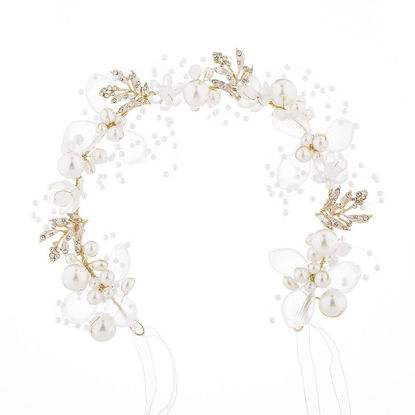 Picture of Wedding Hair Accessories for Kids, Flower Girl Hair Accessory, Princess Headpiece White Flower Headband Pearl for Girl and Flower Girls Cute Bridal Wedding Hair Band, Women's Fashion Headbands (Gold)