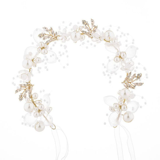 Picture of Wedding Hair Accessories for Kids, Flower Girl Hair Accessory, Princess Headpiece White Flower Headband Pearl for Girl and Flower Girls Cute Bridal Wedding Hair Band, Women's Fashion Headbands (Gold)