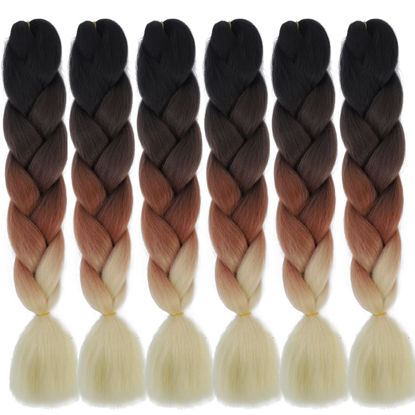 Picture of Xiaofeng Braiding Hair Extensions for Women 6 Packs 100g/Pack 24Inch High Temperature Ombre Jumbo Synthetic Braiding Hair for Twist Crochet Braids (24 Inch, black-dark brown-brown-blonde)