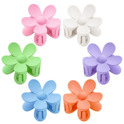 Picture of Flower Hair Clips 6 PCS Flower Claw Clips Daisy Clips for Women Matte Large Claw Clips Strong Hold Jaw Clamps Hair Accessories for Thick Hair 6 Colors