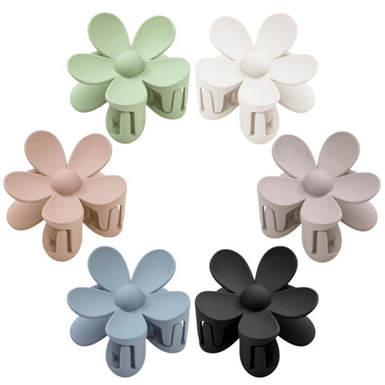 Picture of Flower Hair Clips 6 PCS Flower Claw Clips Daisy Clips for Women Matte Large Claw Clips Strong Hold Jaw Clamps Hair Accessories for Thick Hair 6 Colors