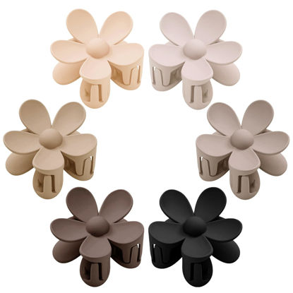 Picture of Flower Hair Clips 6 PCS Flower Claw Clips Daisy Clips for Women Matte Large Claw Clips Strong Hold Jaw Clamps Hair Accessories for Thick Hair 6 Colors
