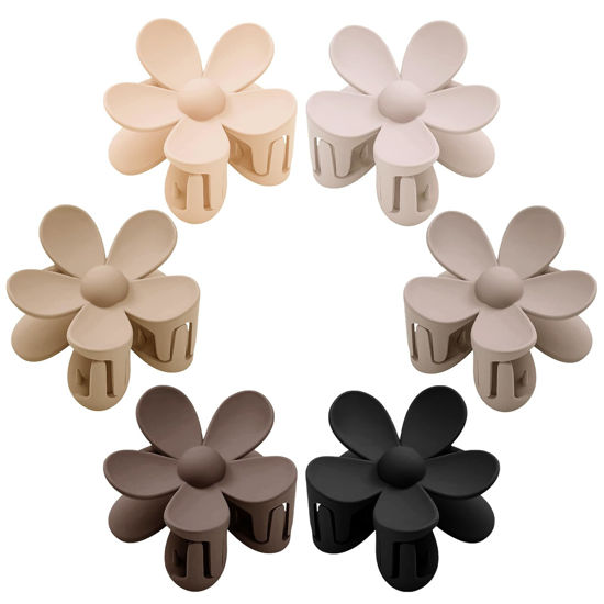 Picture of Flower Hair Clips 6 PCS Flower Claw Clips Daisy Clips for Women Matte Large Claw Clips Strong Hold Jaw Clamps Hair Accessories for Thick Hair 6 Colors