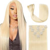 Picture of Clip in Hair Extensions Real Human Hair Clip ins 100% Brazilian Remy Human Hair Extension for Women Clip in Extensions 8pcs Per Set with 18 Clips Double Weft (90g #60 Platinum Blonde Color 22 Inch)