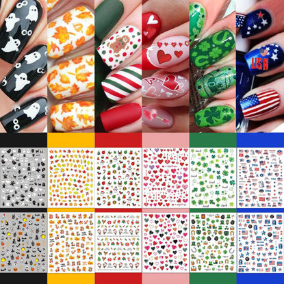 Picture of TailaiMei 30 Sheet All Holidays Nail Art Stickers, Christmas Mixed Seasons Variety Pack for Valentine's Day Halloween Fall Nail Decals, Self-Adhesive Year-Round Thanksgiving Nail Decorations