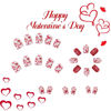 Picture of 24Pcs Valentines Short Press on Nails Square Fake Nails with Red Hearts Design Glitter Glue on Nails Press ons Acrylic Nails Glossy Artificial Nails Hollow Heart False Nails Stick on Nails for Women