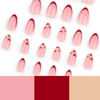 Picture of 24 Pcs Valentine's Day Press on Nails Medium Almond Heart Fake Nails Red Gold Love Heart False Nails Gold Glitter Line Artificial Nails Cute Stick on Nails for Women Girls Holiday Nail Decoration