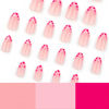 Picture of 24Pcs French Tip Press on Nails Pink Fake Nails Medium Almond False Nails with Rose Red Heart Design Valentines Day Love French Tip Heart Glue on Nails Reusable Acrylic Nails Artificial Nail for Women
