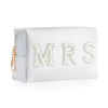 Picture of Bride Patch MRS Letter Makeup Bag for Women Bridesmaid Engagement Gift for Her White Pearl Rhinestone Travel Toiletry Bag Make Up Bag Pouch for Purse Bridal Shower Gifts for Engagement Wedding
