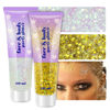 Picture of Holographic Face Glitter Gel, 120ml Body Shimmer Makeup for for Hair, Face, Arm, Nail, Eyeshadow, 2 Jars Long Lasting Waterproof Iridescent Sequins Party Glitter for Rave Festival (White & Gold)