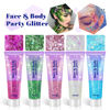 Picture of Holographic Face Glitter Gel, 120ml Body Shimmer Makeup for for Hair, Face, Arm, Nail, Eyeshadow, 2 Jars Long Lasting Waterproof Iridescent Sequins Party Glitter for Rave Festival (White & Gold)