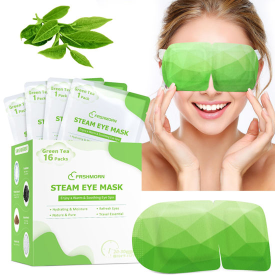Picture of FRSHMORN 16 Packs Steam Eye Mask, Heated Eye Mask for Sleeping, Warm Compress for Eyes, Self Heating Disposal Eye Mask Comfortable Sleep Mask for Home, Office, Spa, Travel Essentials (Green Tea)
