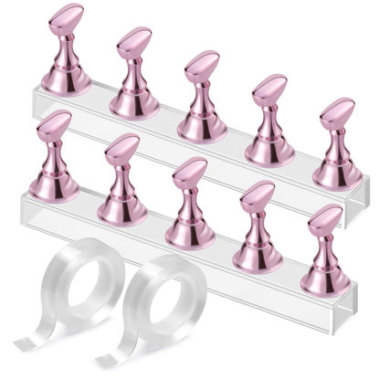 Picture of Etercycle Nail Stand Acrylic Nail Art Display Stand Practice Nail Holder for Painting Nails Magnetic Practice Stands with Double-sided Tape For Home DIY Salon Supplies (Pink)