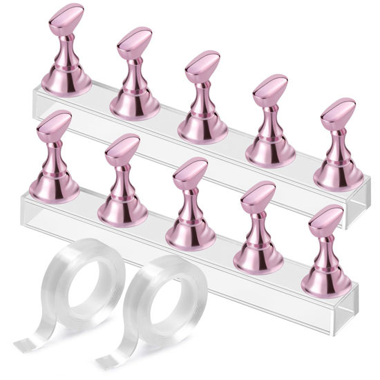 Picture of Etercycle Nail Stand Acrylic Nail Art Display Stand Practice Nail Holder for Painting Nails Magnetic Practice Stands with Double-sided Tape For Home DIY Salon Supplies (Pink)