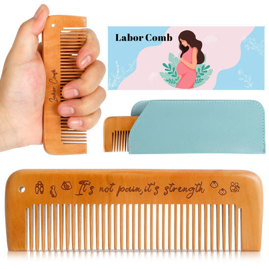 Picture of Arrozon Rectangular Labor Comb - Birthing and Delivery Essential for Pregnancy, Wooden Birth Gift for New Moms