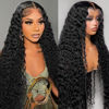 Picture of Poyazy 28 Inch Deep Wave Lace Front Wigs Human Hair 13x6 HD Transparent Lace Front Wigs Human Hair 210% Density Deep Curly Human Hair Wig Pre Plucked Deep Wave Frontal Wigs with Baby Hair