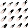 Picture of IMSOHOT Coffin French Press on Nails Long Glossy Black Fake Nails Ballerina 3D Pearl False Nails with Designs Glue on Nails Full Cover Acrylic Nails for Women
