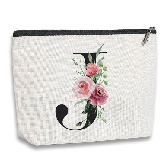 Picture of kdxpbpz Initial Makeup Bag, Personalized Gifts for Women, Bridesmaid Gifts, Birthday Gifts for Women Mom, Gifts for Best Friend, Bride Bridesmaid Cosmetic bag (Letter J)