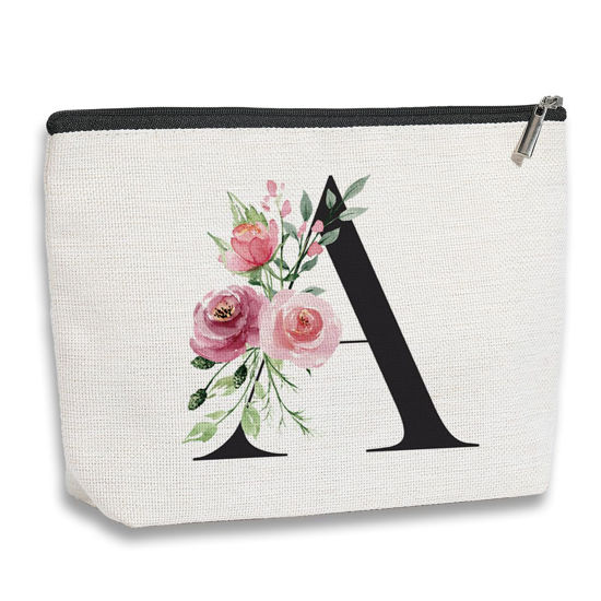 Picture of kdxpbpz Initial Make up Bag, Personalized Gifts for Women, Bridesmaid Gifts, Birthday Gifts for Women Mom, Gifts for Best Friend, Bride Bridesmaid Cosmetic bag (Letter A)
