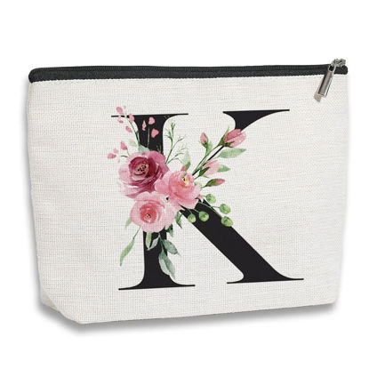 Picture of kdxpbpz Initial Makeup Bag, Personalized Gifts for Women, Bridesmaid Gifts, Birthday Gifts for Women Mom, Gifts for Best Friend, Bride Bridesmaid Cosmetic bag (Letter K)