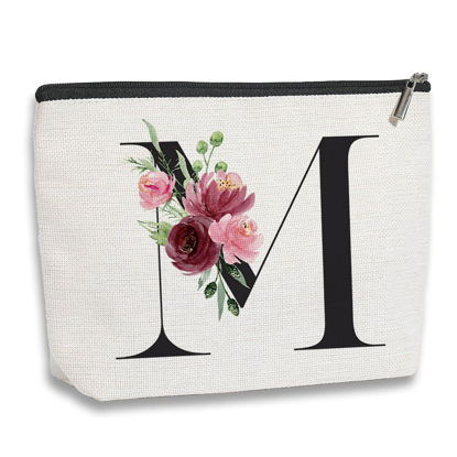Picture of kdxpbpz Initial Makeup Bag, Personalized Gifts for Women, Bridesmaid Gifts, Birthday Gifts for Women Mom, Gifts for Best Friend, Bride Bridesmaid Cosmetic bag (Letter M)