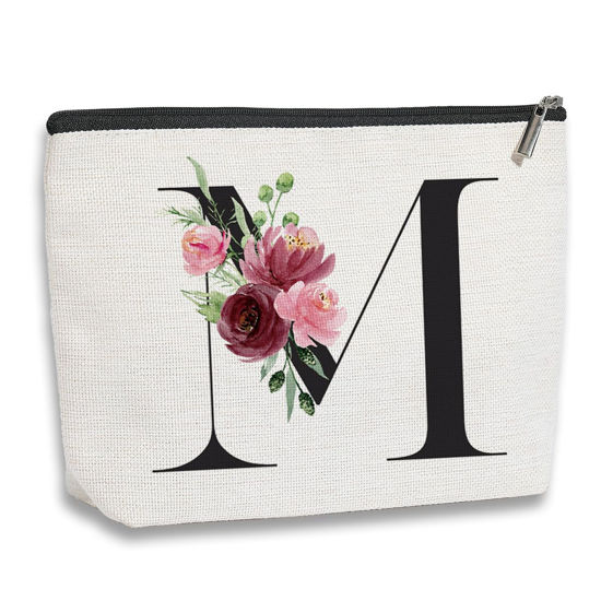 Picture of kdxpbpz Initial Makeup Bag, Personalized Gifts for Women, Bridesmaid Gifts, Birthday Gifts for Women Mom, Gifts for Best Friend, Bride Bridesmaid Cosmetic bag (Letter M)