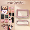 Picture of Soimeat Travel Clear Makeup Bag with Makeup Brush Bag, Leather Makeup Case Toiletry Bag, Portable Cosmetic Bag Case, Transparent Waterproof Cosmetic Organizer Storage Bag for Women, Medium, Pink