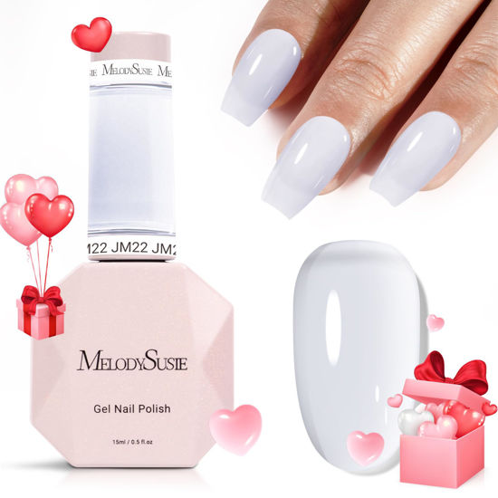 Picture of MelodySusie Jeweliver White Jelly Gel Polish, 0.5Fl Oz Milky White Lavender Gel Nail Polish Sheer Translucent Nude Soak Off UV LED Light Cure Gift for Women Manicure Nail Art DIY at Home JM22
