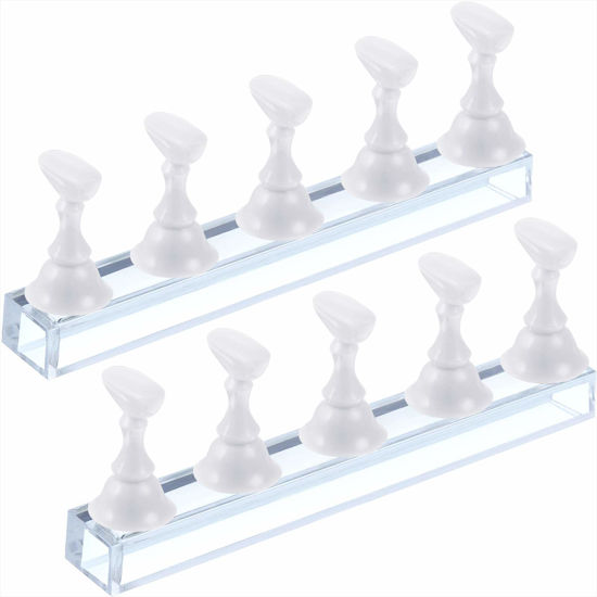 Picture of Blulu 2 Sets Acrylic Nail Display Stand Nail Practice Holder Magnetic Nail Practice Stand Fingernail DIY Nail Design Stand for False Nail Manicure Tool Home Salon Use (White)