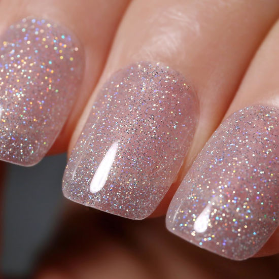 Picture of Ozzeal Glitter Gel Polish,Clear Silver Iridescent Glitter Gel Nail Polish Sparkle Shimmer Gel Glitter Nail Polish Summer Rainbow Soak Off LED UV Gel Nail Polish for Art DIY Manicure 15ML