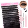 Picture of FADLASH Lash Extension DIY Kit Volume Fluffy Lash Clusters D Curl Cluster Lashes with Lash Bond and Seal Lash Tweezers for DIY Eyelash Extension at Home for Self Use（Kit 100D-0.07D-12-18MIX）