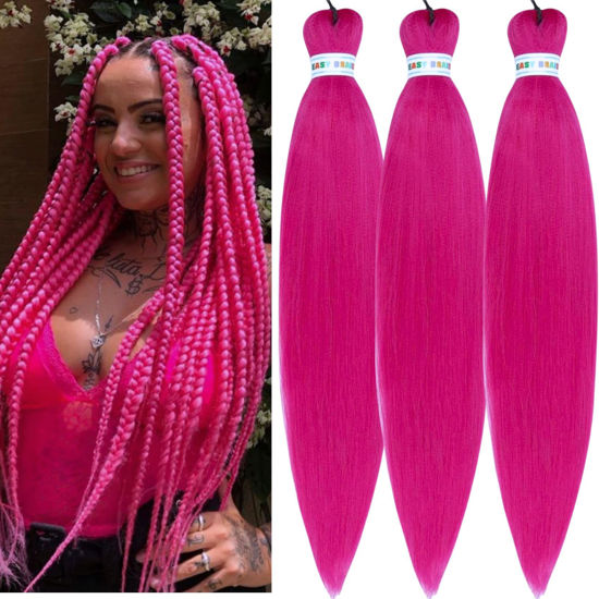Picture of Leticia Magenta Pink Pre streched Braiding Hair Easy to Use Pre feathered Braiding Hair