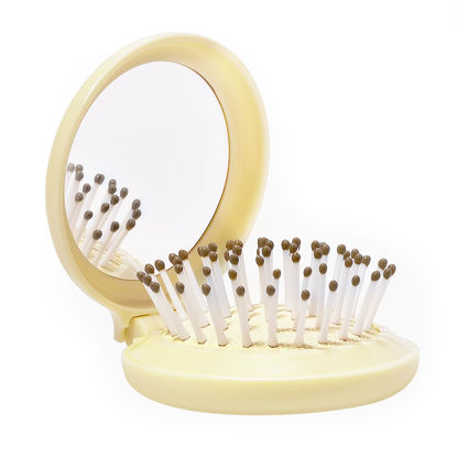 Picture of Arthaxi Travel Hair Brush with Small Mirror, Compact Mirror with Mini Brush Kit, Folding Purse Hairbrush for Girls, Mini Hair Brush and Mirror Combo, Stocking Stuffers 2024, Baby Yellow
