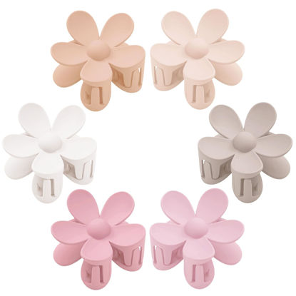 Picture of Flower Hair Clips 6 PCS Flower Claw Clips Daisy Clips for Women Matte Large Claw Clips Strong Hold Jaw Clamps Hair Accessories for Thick Hair 6 Colors