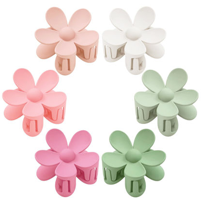 Picture of Flower Hair Clips 6 PCS Flower Claw Clips Daisy Clips for Women Matte Large Claw Clips Strong Hold Jaw Clamps Hair Accessories for Thick Hair 6 Colors