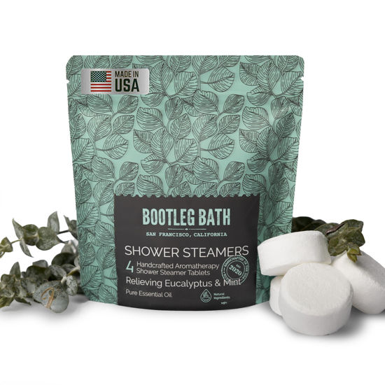 Picture of BOOTLEG BATH Shower Steamer, Aromatherapy Shower Bomb 4 Pack, Eucalyptus, Christmas Gift, Stocking Stuffer, 100% Pure Essential Oil, All Natural, for Men and Women, Made in USA
