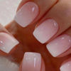Picture of White Ombre Press on Nails Short Square Fake Nails with Design Pink Gradient Glue on Nails Glossy Acrylic Artificial Nails Stick on Nails for Women Girls Manicure 24Pcs…