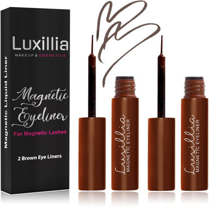 Picture of Luxillia Brown Magnetic Eyeliner for Magnetic Eyelashes, Upgraded Strongest Hold, Most Natural Look, Waterproof, Smudge Proof Liquid Liner (Pack of 2)