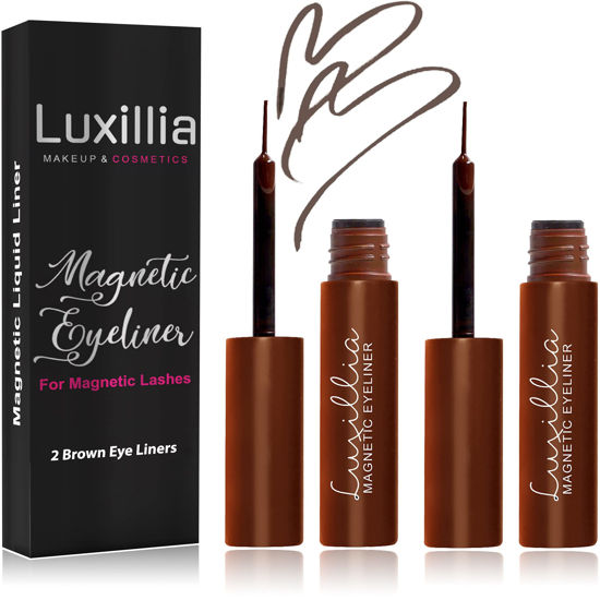 Picture of Luxillia Brown Magnetic Eyeliner for Magnetic Eyelashes, Upgraded Strongest Hold, Most Natural Look, Waterproof, Smudge Proof Liquid Liner (Pack of 2)